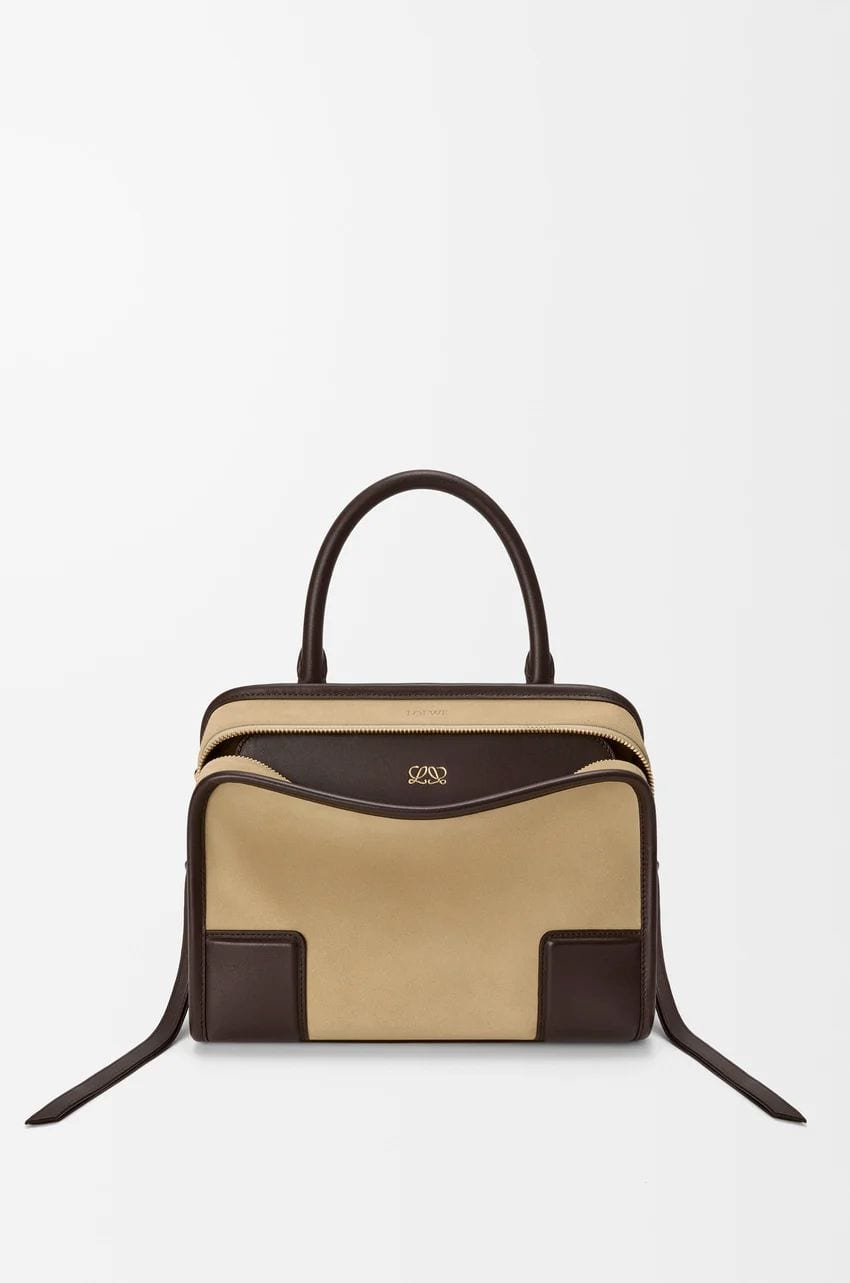 Small Amazona 180 bag in suede - Oro/Chocolate, P263,500, LOEWE, loewe.com